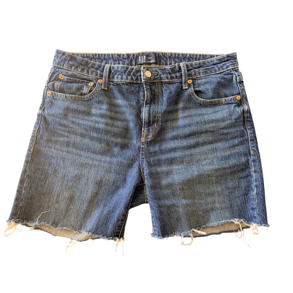 Gap Slim Boyfriend Denim Shorts 14/32 Dark Alba Good Raw Hem Cutoff Casual Boho